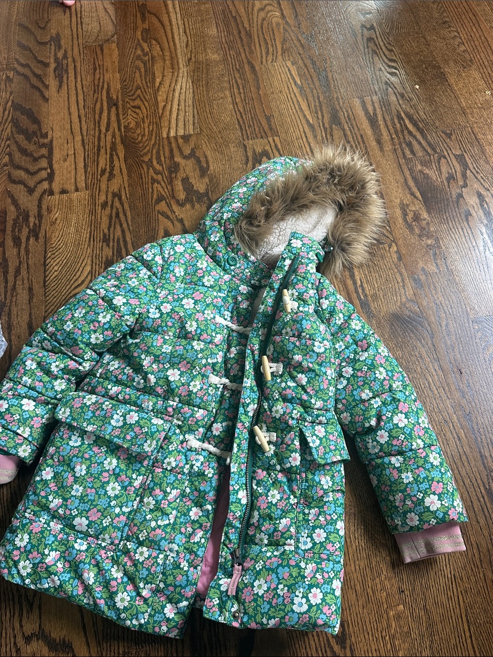 Kids floral coat with faux fur hood